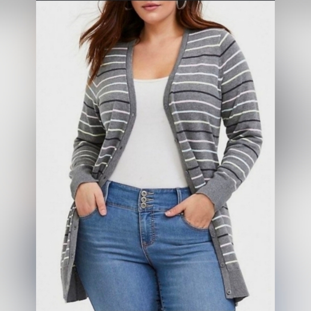 Torrid Boyfriend Cardigan Multi Stripe